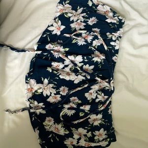 Blue flowery strapless top